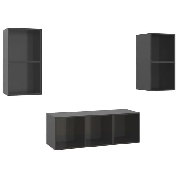 vidaXL Ensemble de meubles TV 3 pcs Gris brillant Bois d'ing&eacute;nierie