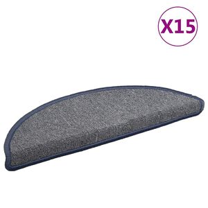 vidaXL Tapis d'escalier 15 pi&egrave;ces 56 x 17 x 3 cm Gris clair et bleu Demi-rond