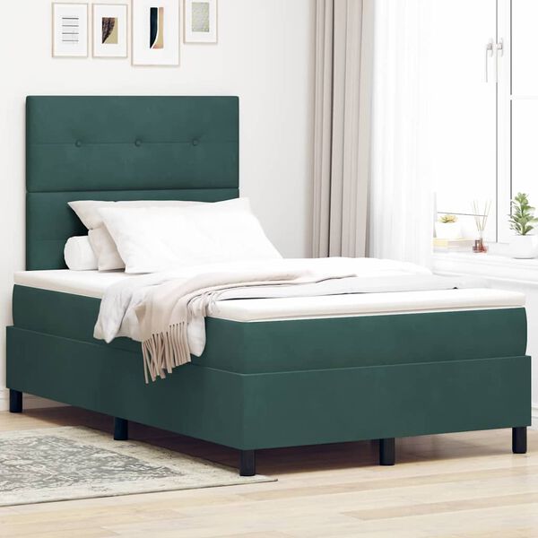vidaXL Lit &agrave; ressorts avec matelas Vert fonc&eacute; 120 x 200 cm tissu