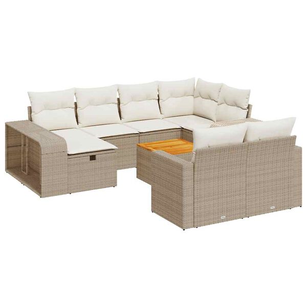 vidaXL Salon de jardin 11 pcs avec coussins beige r&eacute;sine tress&eacute;e