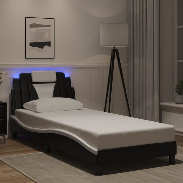 vidaXL Cadre de lit Viana avec LED sans matelas noir et blanc 90x190 cm