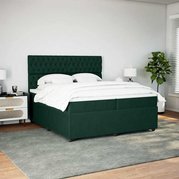 vidaXL Sommier &agrave; lattes de lit et matelas Vert fonc&eacute; 200x200cm Velours
