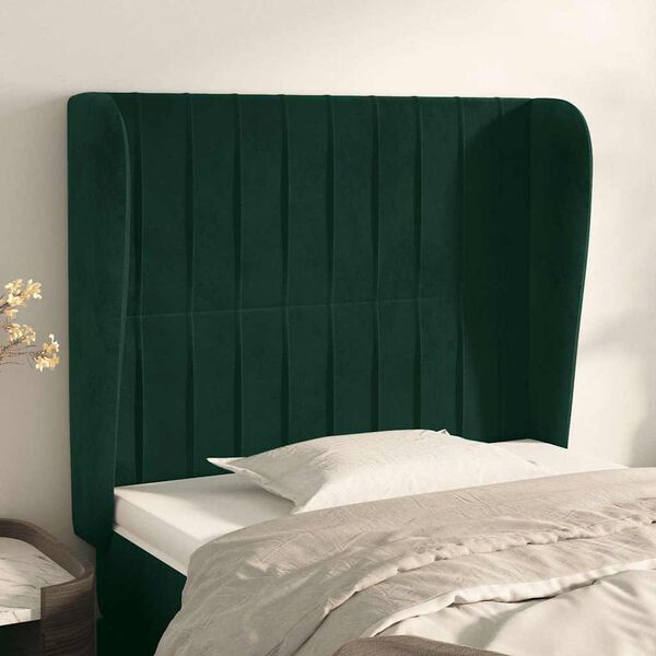 vidaXL T&ecirc;te de lit avec oreilles Vert fonc&eacute; 83x23x118/128 cm Velours