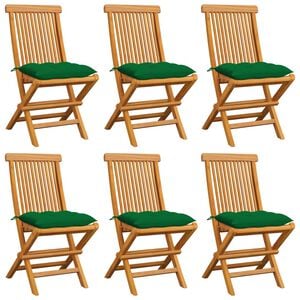 vidaXL Chaises pliantes avec coussins verts, 6 pi&egrave;ces, en teck massif