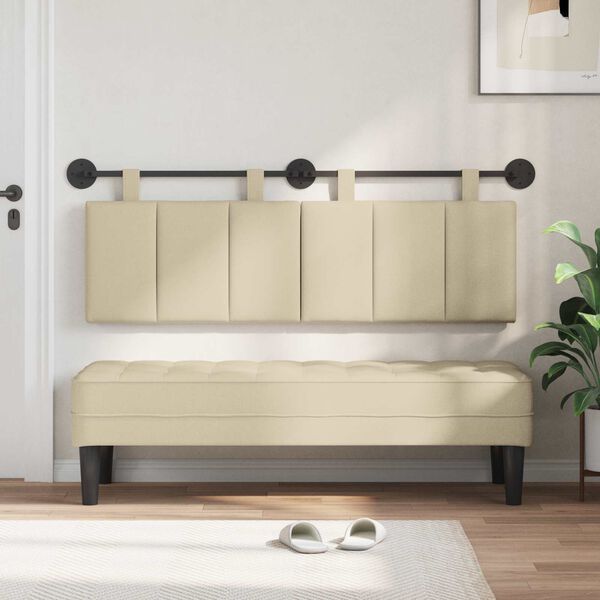 vidaXL T&ecirc;te de lit suspendue Montage mural Cr&egrave;me 150 x 55 x 5 cm tissu