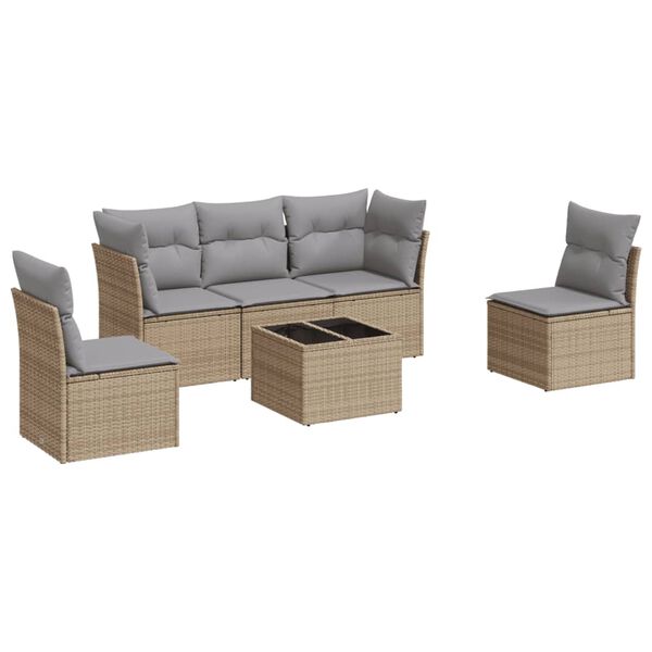 vidaXL Salon de jardin avec coussins 6 pcs beige r&eacute;sine tress&eacute;e