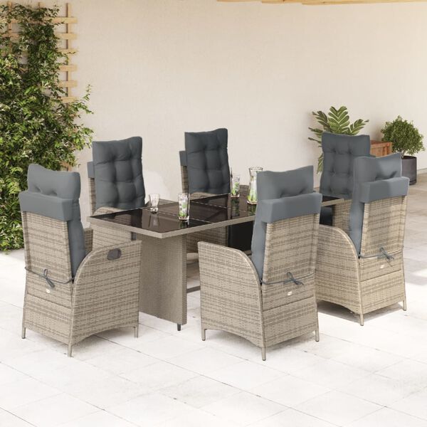 vidaXL Ensemble &agrave; manger de jardin et coussins 7 pcs gris rotin