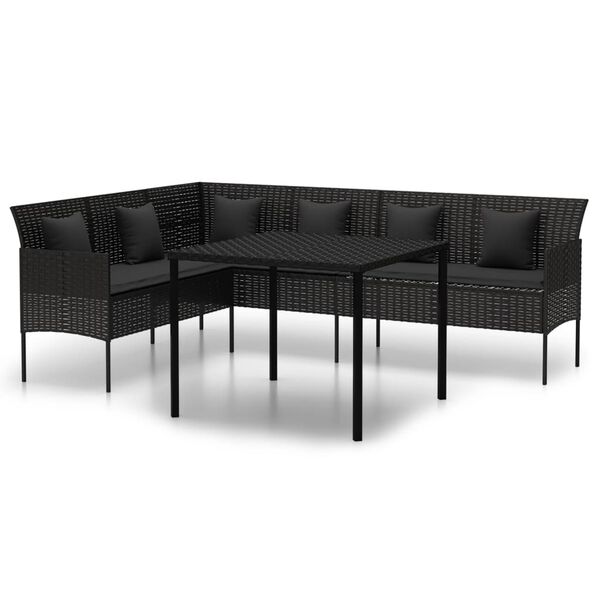 vidaXL Ensemble &agrave; manger de jardin coussins 2pcs noir r&eacute;sine tress&eacute;e