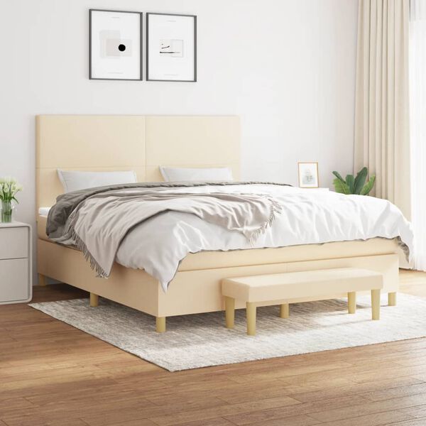 vidaXL Sommier &agrave; lattes de lit avec matelas Cr&egrave;me 160x200 cm Tissu