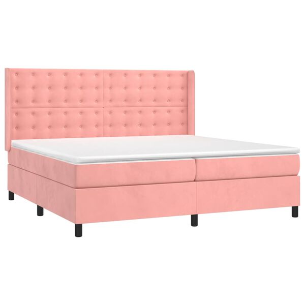 vidaXL Sommier &agrave; lattes de lit avec matelas Rose 200x200 cm Velours