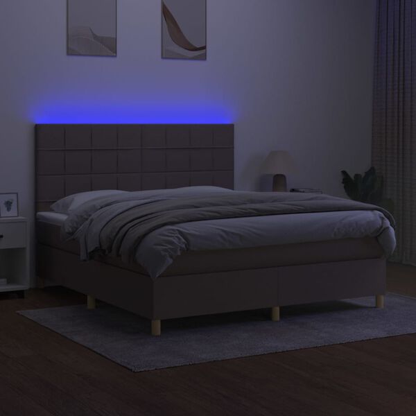 vidaXL Sommier &agrave; lattes de lit et matelas et LED Taupe 180x200cm Tissu
