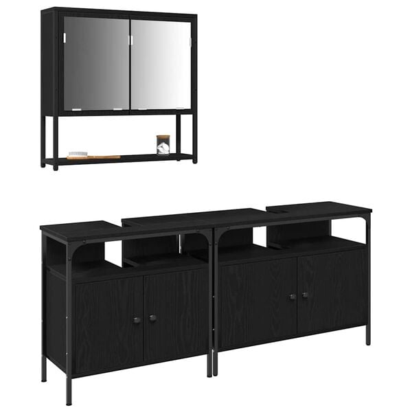 vidaXL Ensemble de mobilier de salle de bain avec &eacute;tag&egrave;re 3 pcs Noir