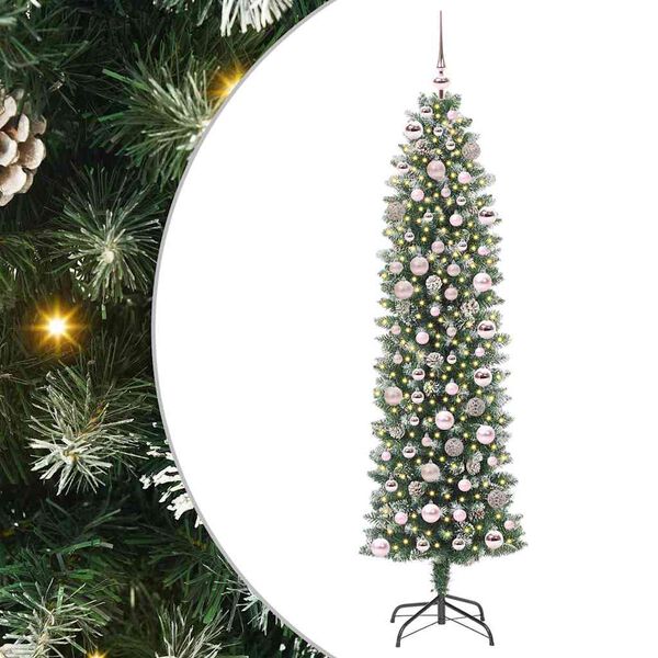 vidaXL Arbre de No&euml;l artificiel slim avec 300 LED Vert et blanc 180 cm