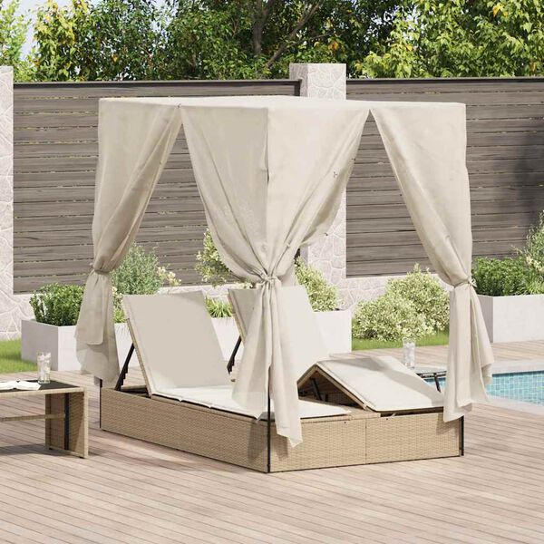 vidaXL Transat double R&eacute;glable Beige 205 x 129 x 200 cm polyrotin