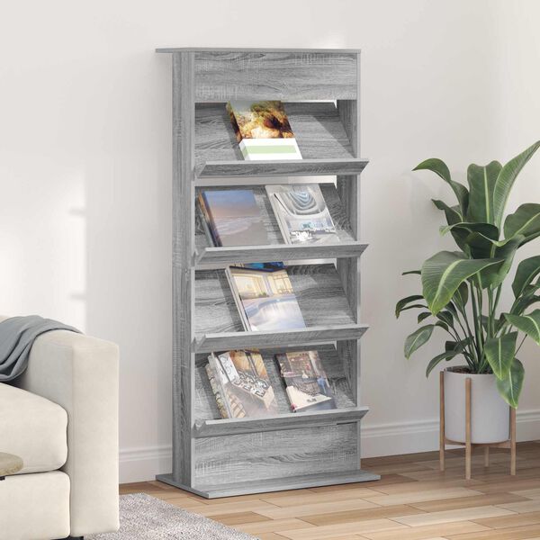 vidaXL &Eacute;tag&egrave;re &agrave; magazines avec &eacute;tag&egrave;re Gris Sonoma 70 x 41 x 156 cm