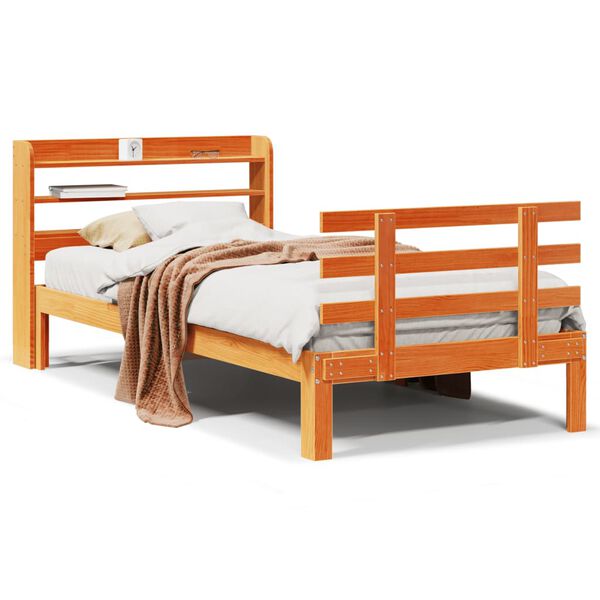 vidaXL Cadre de lit avec t&ecirc;te de lit sans matelas cire marron 90x190cm