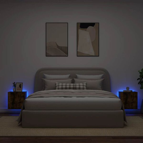 vidaXL Meubles TV muraux et lumi&egrave;res LED 2pcs ch&ecirc;ne fum&eacute; 40,5x35x40 cm