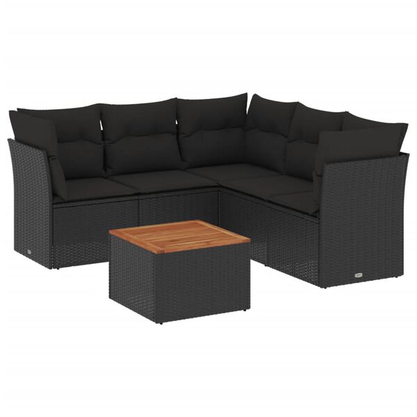 vidaXL Salon de jardin 6 pcs avec coussins noir r&eacute;sine tress&eacute;e