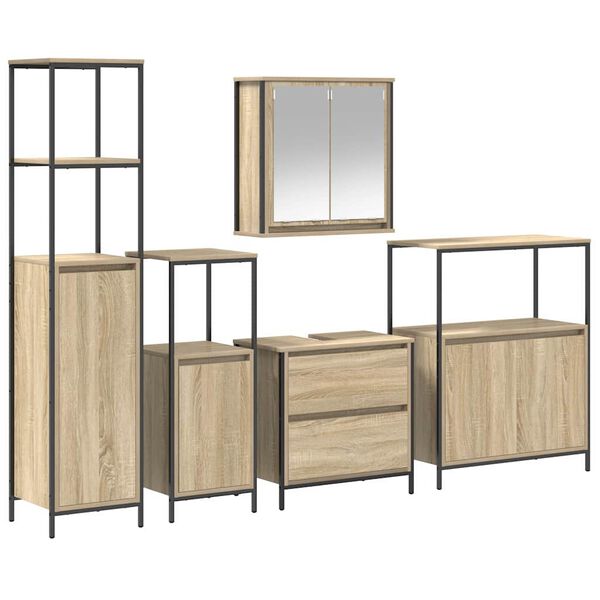 vidaXL Ensemble de mobilier de salle de bain avec &eacute;tag&egrave;re 5 pcs Beige
