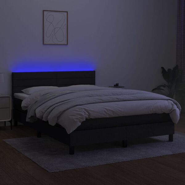 vidaXL Sommier &agrave; lattes de lit avec matelas LED Noir 140x200 cm Tissu
