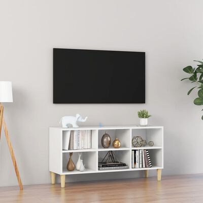 vidaXL Meuble TV avec pieds en bois Blanc brillant 103,5x30x50 cm