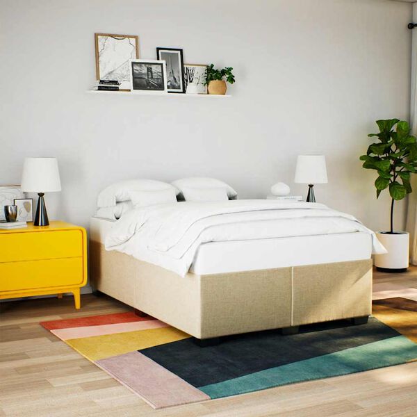 vidaXL Sommier &agrave; lattes de lit avec matelas Cr&egrave;me 140x190 cm Tissu
