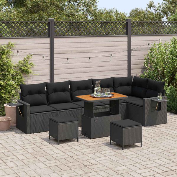 vidaXL Ensemble de canap&eacute; de jardin 9 pcs Noir polyrotin