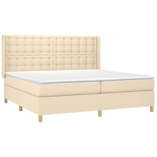 vidaXL Sommier &agrave; lattes de lit avec matelas Cr&egrave;me 200x200 cm Tissu