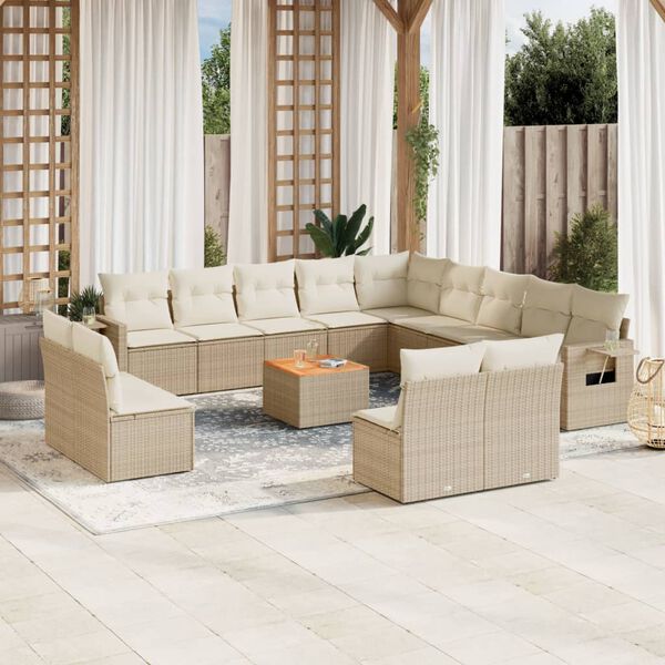 vidaXL Salon de jardin avec coussins 14 pcs beige r&eacute;sine tress&eacute;e