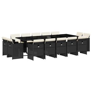 vidaXL Ensemble &agrave; manger de jardin 15 pcs coussins noir r&eacute;sine tress&eacute;e