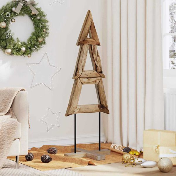 vidaXL Sapin de No&euml;l avec support Marron 120 cm Bois de teck solide