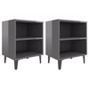 vidaXL Tables de chevet pieds en m&eacute;tal 2 pcs gris brillant 40x30x50 cm
