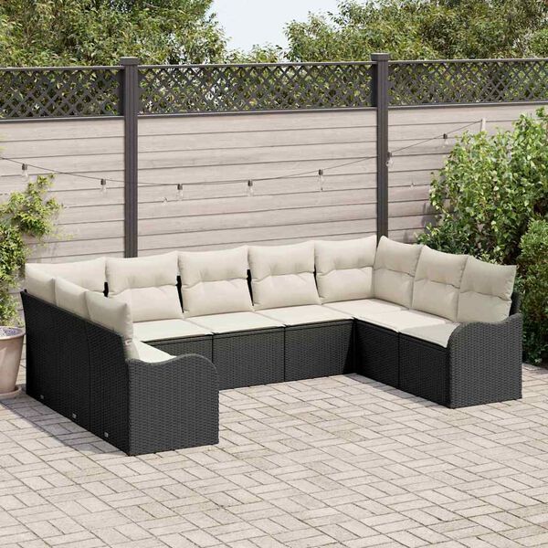 vidaXL Ensemble de canap&eacute; de jardin 9 pcs Noir polyrotin