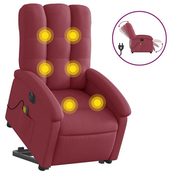 vidaXL Fauteuil inclinable de massage &eacute;lectrique Rouge bordeaux Tissu