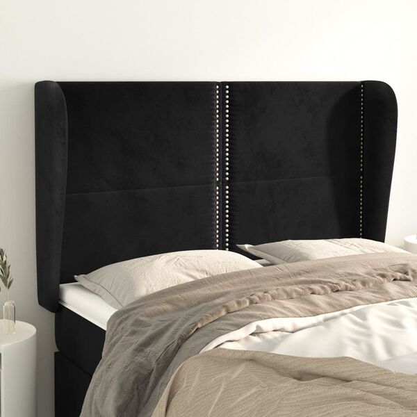 vidaXL T&ecirc;te de lit avec oreilles Noir 147x23x118/128 cm Velours