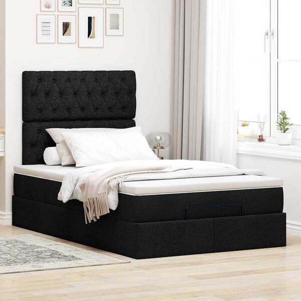 vidaXL Cadre de lit ottoman avec matelas noir 120x190 cm tissu