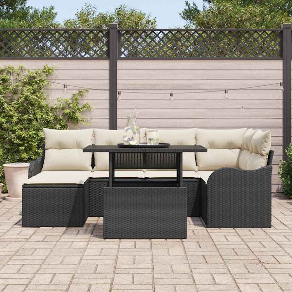 vidaXL Ensemble de canapé de jardin avec coussin 7 pcs Noir Poly rotin