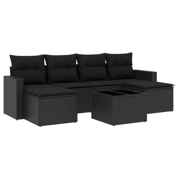 vidaXL Salon de jardin 7 pcs avec coussins noir r&eacute;sine tress&eacute;e