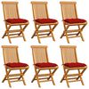 vidaXL Chaises de jardin et coussins rouge lot de 6 Bois teck massif