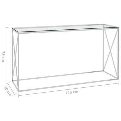 vidaXL Table d'appoint Argenté 140x40x78 cm Acier inoxydable et verre