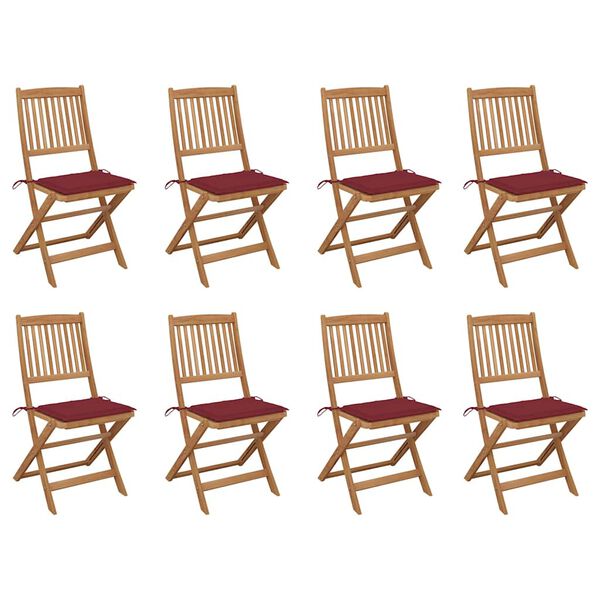 vidaXL Chaises pliables d'ext&eacute;rieur et coussins lot de 8 Bois d'acacia