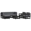 vidaXL Salon de jardin 7 pcs avec coussins noir bois massif