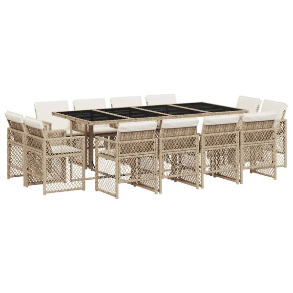 vidaXL Ensemble &agrave; manger de jardin et coussins 13 pcs beige
