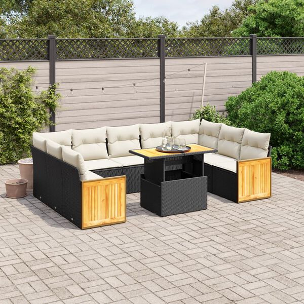 vidaXL Salon de jardin 10 pcs avec coussins noir r&eacute;sine tress&eacute;e