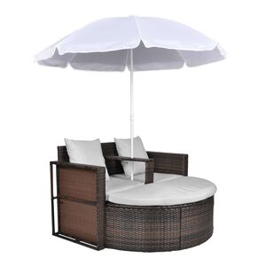 vidaXL Lit de jardin avec parasol Marron R&eacute;sine tress&eacute;e