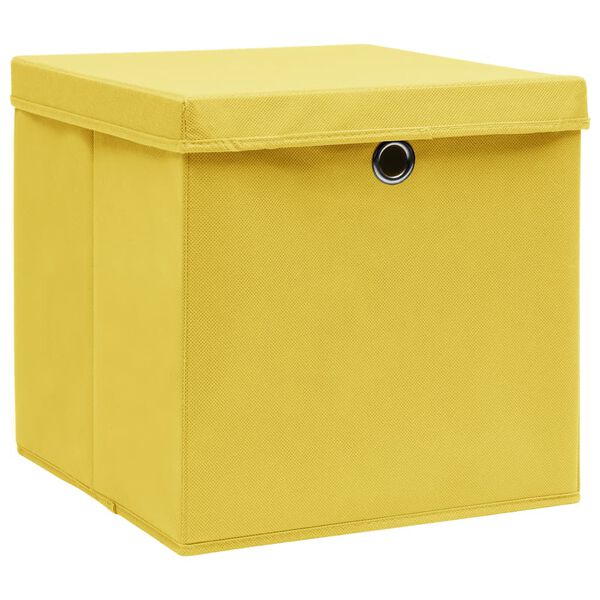 vidaXL Bo&icirc;tes de rangement et couvercles 4 pcs Jaune 32x32x32 cm Tissu