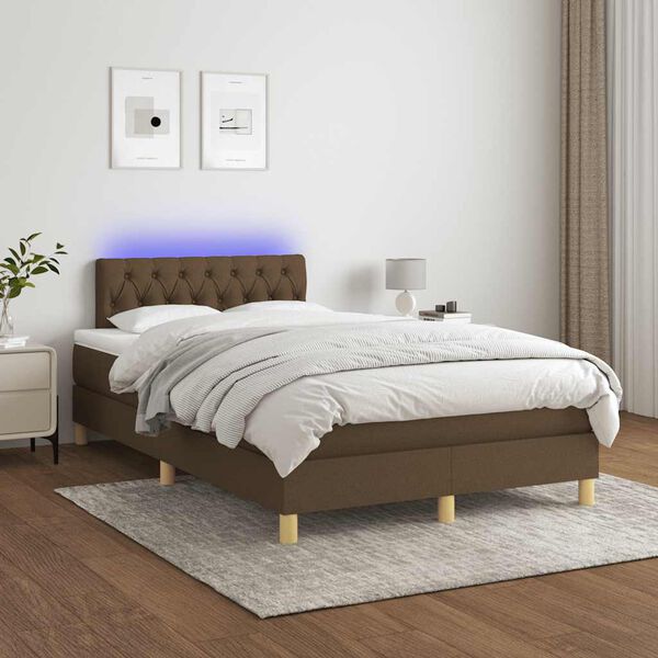 vidaXL Sommier &agrave; lattes de lit matelas et LED marron fonc&eacute; 120x190 cm