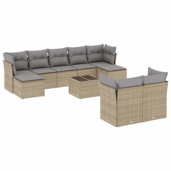 vidaXL Salon de jardin avec coussins 10 pcs beige r&eacute;sine tress&eacute;e
