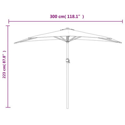 vidaXL Parasol de balcon mât en aluminium Bordeaux 300x155x223 cm Demi