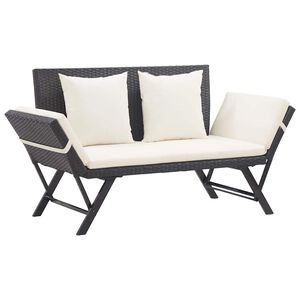 vidaXL Banc de jardin avec coussins noir 176 cm r&eacute;sine tress&eacute;e